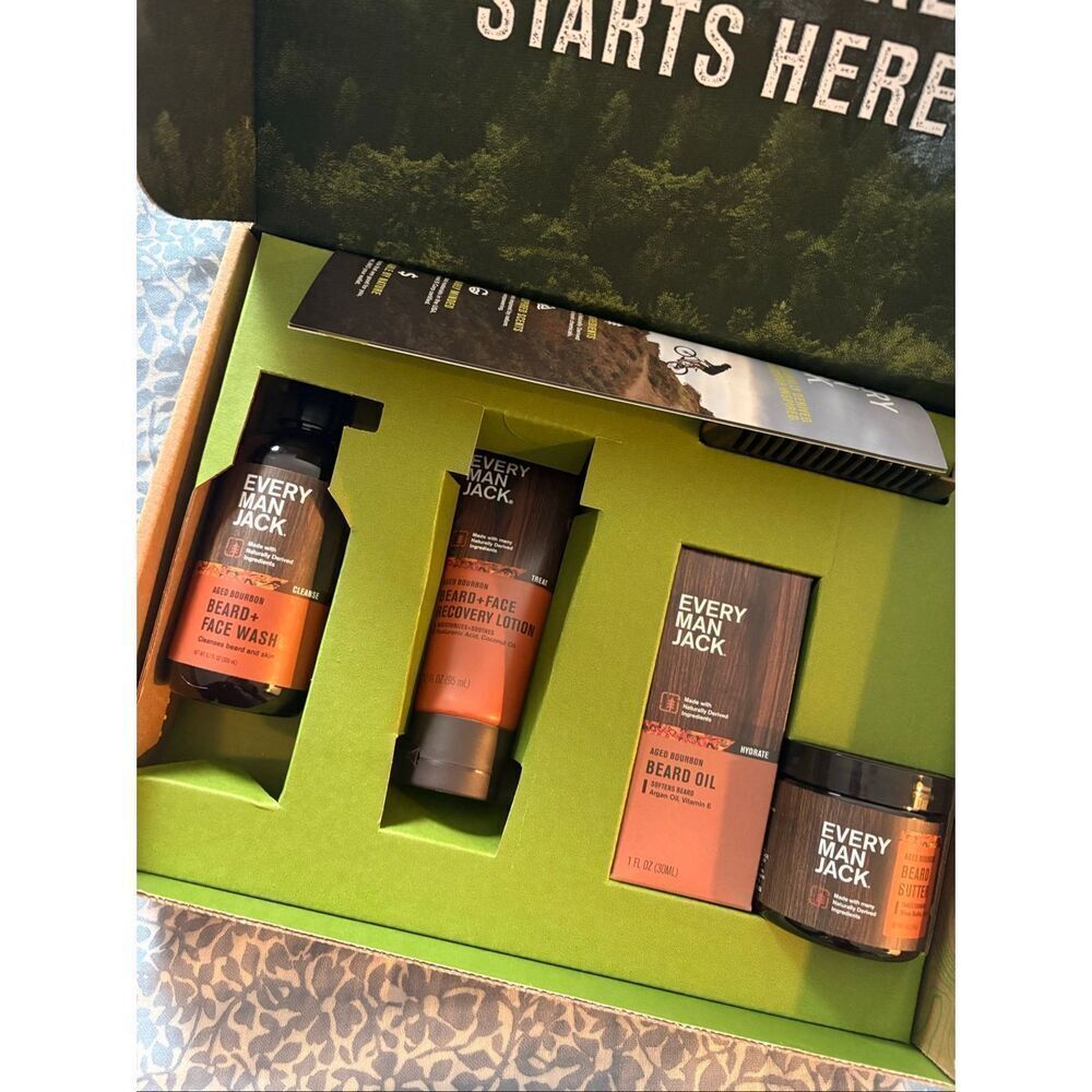 Every Man Jack Beard Essentials Gift Set for Men - Aged Bourbon